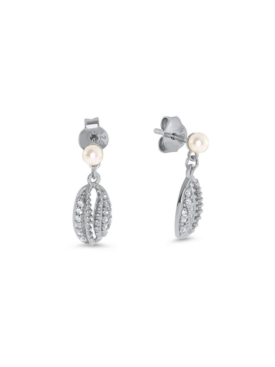 Diamond Shell Pearl Earrings